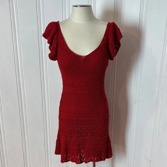 ZARA Red Crochet Dress + Slip Dress Set, 2-in-1 Summer Boho Feminine Size Small - Picture 6 of 16